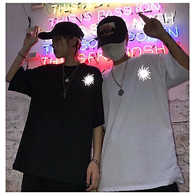 2 color【M-5XL】Fashion Short sleeve T-shirt Men Reflective Sun Printed Pattern student couple short T-shirt unisex T-shirt Summer new style Oversize couple wear