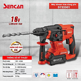 MÁY KHOAN ĐỤC 3 CHỨC NĂNG DÙNG PIN (18V/4AH) D722301 SENCAN - HÀNG CHÍNH HÃNG