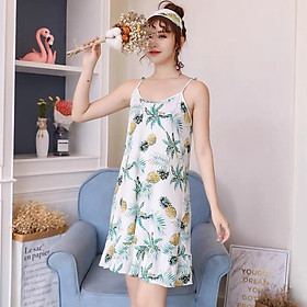 Váy dây suông chữ A chân bèo mặc nhà, váy hai dây ngủ bèo nhún thoáng mát mềm mại thấm hút tốt, váy ngủ gợi cảm có kèm bịt mắt