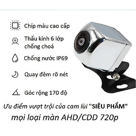 Camera lùi mạ bạc AHD720/CCD mắt lồi góc rộng 170 độ chân cánh bướm