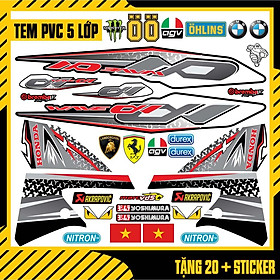 Tem Rời Xe Máy Wave Alpha Pattern Đỏ Xám | WA061605A | Decal Chế Dán Wave A 110 100 Chất Liệu Chống Nước, Chống Bay Màu - 2017 - 2021