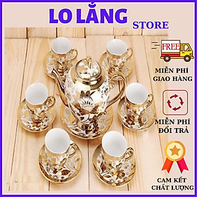 Mua Bộ tách trà hoa văn nhũ vàng hoàng gia 6 ly kèm 7 dĩa- Bộ ấm pha trà giao mẫu ngẫu nhiên dùng làm quà tặng cao cấp