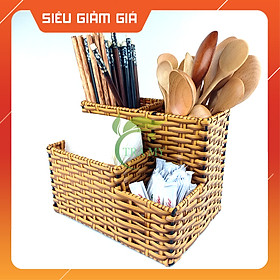 Mua Khay Đũa Tăm Mây Nhựa Đan Nhiều Ngăn Đựng Muỗng Đũa Gia Vị Tăm Bàn Quán Ăn Tiện Lợi