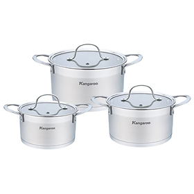 Mua Bộ nồi Inox 3 chiếc Kangaroo có nắp kính - KG877 (size 16/20/24cm)