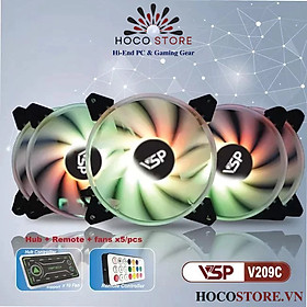 Bộ Kit 5 Fan V209C LED RGB (1 hup/ 1 remote/ 5c Fan) - HÀng Chính Hãng