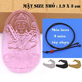 Mặt Phật Hư không tạng pha lê hồng 1.9cm x 3cm (size nhỏ) kèm vòng cổ dây dù đen + móc inox vàng, Phật bản mệnh, mặt dây chuyền