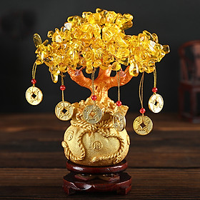 Mua Cây Tài Lộc Đá Thạch Anh Kèm Tiền Xu 18.5cm ( Tím  Xanh  Vàng - Giao ngẫu nhiên)
