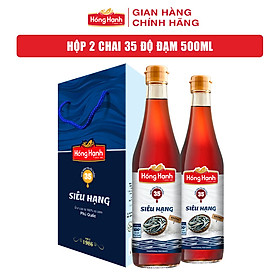 Hộp 2 chai nước mắm truyền thống Phú Quốc Hồng Hạnh Siêu Hạng 35 độ đạm, dung tích 500ml- Chấm, kho đúng điệu