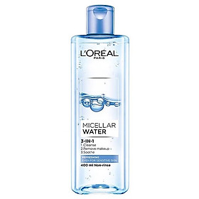 [L'OREAL PARIS] Nước Tẩy Trang Cho Da Dầu Nhạy Cảm Làm Sạch Sâu Tươi Mát Micellar Water 3-in-1 Refreshing 400/95/30ml