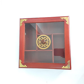 Mua Khay Đựng Mứt Tết Bánh Kẹo  Vuông 5 Ngăn Gỗ Gõ Tự Nhiên-DAICAT - Hình lục giác Chữ Phúc Lộc Thọ