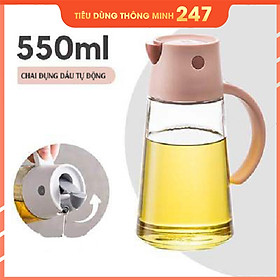 Bình đựng dầu thủy tinh cap cấp với nắp mở tự động 550ml ( Màu ngẫu nhiên ) - Hàng Nhập Khẩu