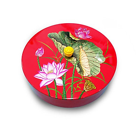 Mua KHAY - HỘP ĐỰNG BÁNH MỨT SƠN MÀI CAO CẤP Nền Đỏ Hoa Sen Cẩn Trai MNV-QTHD01