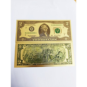 Combo 5 tờ Tiền 2 USD Mạ Vàng Plastic số seri Lộc Phát  làm quà lưu niệm, phong thủy