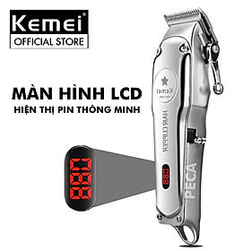 Tông đơ cắt tóc chuyên nghiệp Kemei KM-1996 có màn hình LCD hiển thị dung lượng pin có thể fade tóc cạo trắng điêu khắc tóc TẶNG kèm 1 lược chia tóc cá sấu (Màu ngẫu nhiên )