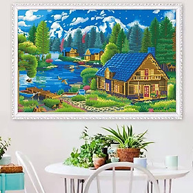 Mua Tranh thêu kín Ngôi nhà yên bình 8Z045  thêu 4 sợi  9CT  kích thước 85*65 cm