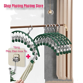 Mua ( Hàng Cao Cấp ) Móc phơi quần áo inox có khóa móc treo chắc chắn - 10 kẹp được phủ nhựa chống sầy xước khi phơi đồ ( tặng móc dán inox to )