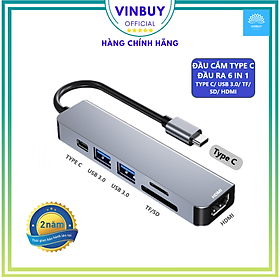 Mua Hub Type C 6 trong 1 VinBuy chuyển đổi Type C to HDMI/USB3.0/TypeC/ khe đọc thẻ nhớ SD và TF  cáp chuyển Type C sang HDMI 4k UHD USB Dùng cho Điện thoại/Laptop/PC/Macbook Kết nối nhiều thiết bị với tốc độ cao – Hàng chính hãng