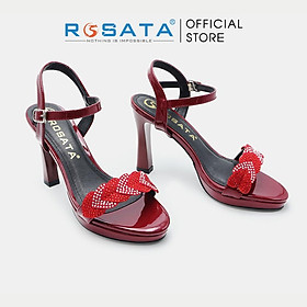 Giày sandal nữ ROSATA RO522 cao gót trụ 9cm mũi tròn xỏ ngón êm chân quai hậu cài khóa dây mảnh xuất xứ Việt Nam - ĐỎ