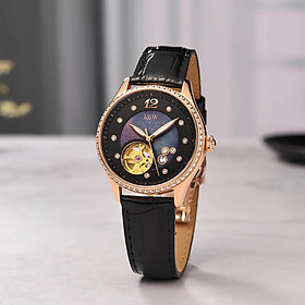 Đồng hồ nữ chính hãng I&W Carnival 573L-D3,Kính sapphire,chống xước,Chống nước30m,BH24 tháng,Máy cơ(Automatic),mặt trắng lộ cơ dây da