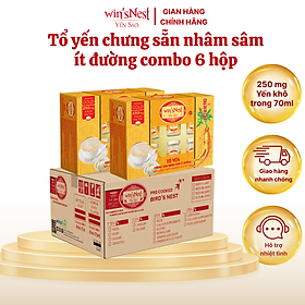 (Thùng 06 hộp) Yến Sào wins'Nest 250mg tổ yến chưng sẵn nhân sâm ít đường (6 Lọ x 70 ml / Hộp)