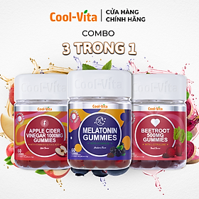 Combo Kẹo Dẻo Giấm Táo, Kẹo Dẻo Melatonin Và Kẹo Dẻo Củ Dền Coolvita, Hỗ Trợ Tiêu Hóa - Cải Thiện Giấc Ngủ - Giảm Căng Thẳng - Bổ Sung Sắt, Lưu Thông Máu, Kết Hợp Vitamin B6, B12, Axit Folic & LCitrulline - 3 Hộp (60 viên x 3g)/hộp