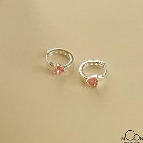 Khuyên tai bạc tròn đính đá hình trái tim hồng xinh xắn moonsilver