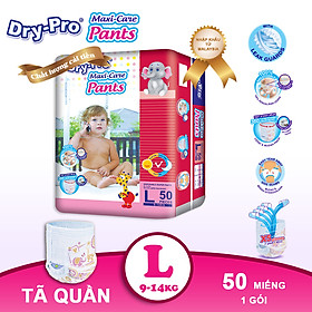 Tã/bỉm quần Dry-Pro siêu thấm hút nhập khẩu Malaysia size L50 (9kg - 14kg) - Gói 50 miếng