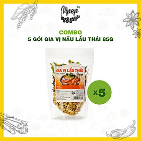 Combo 5 gói gia vị lẩu thái Vipep 85g chua cay, có sẵn rau củ, tiện lợi nấu dùng ngay