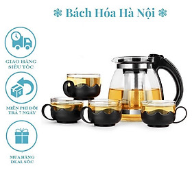 Mua Bộ Bình Pha Trà Thủy Tinh Lưới Lọc Inox Hàng Đẹp - Bộ ấm chén 4 Cốc