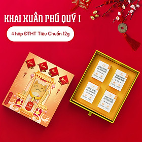 Quà tết 2023 Đông trùng hạ thảo Dr. Trung - Khai Xuân Phú Quý bao gồm 4 hộp Đông trùng hạ thảo - Sự kết hợp của bộ tứ đông trùng hạ thảo khô sấy thăng hoa, vừa chứa đựng giá trị cho sức khỏe - giúp tăng cường đề kháng, vừa thể hiện sự sung túc, phú quý