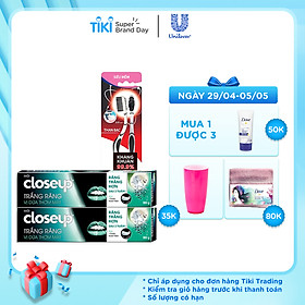 Combo 2 Kem Đánh Răng Dạng Gel Closeup Trắng Sáng Tự Nhiên Vị Dừa 180G + & 02 Bàn Chải Than Bạc Kháng Khuẩn