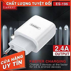 Sạc bộ Earldom Es-196 hỗ trợ 2 cổng USB hàng chính hãng bảo hành 6 tháng