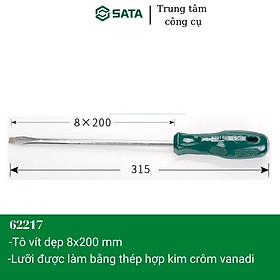 Tuốt nơ vít , tô vít dẹp 8x200mm có từ tính(Xanh) SATA 62217- Hàng chính hãng
