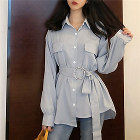 Đầm sơ mi dáng dài form rộng phong cách Hàn Quốc