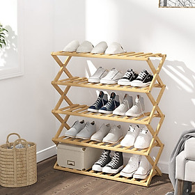 Kệ giày dép nhiều tầng gỗ tre, giá giày gấp xếp gọn nhẹ, không cần lắp ráp để giày ,dép vật dụng, cây cảnh cho người lớn sang trọng cho gia đình, nhà trọ, chung cư, kí túc xá_HL137-KDG