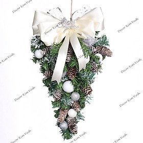 Mua Dây Treo Chùm Thông CT05 Dây Thông Nơ Lụa Trắng Trang Trí Noel Kèm đèn