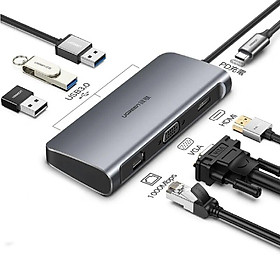 Mua Ugreen UG60557CM256TK Bộ chuyển đổi TYPE C sang 3 USB 3.0 + HDMI + VGA + LAN + nguồn TYPE C - HÀNG CHÍNH HÃNG