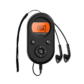 Mini Pocket AM/FM Radio Battery Operated Stereo Radio with LCD Display Backlight Earphone for Home Camping Jogging Walking Cycling