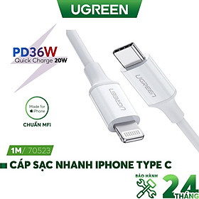 KCáp sạc nhanh USB Type C sang Light_ning MFI UGREEN US304 US305 - Sạc nhanh PD cho iPhone 12 / iPhone 11 dài 0.25m - 2m - Hàng Nhập Khẩu