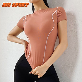 Áo Thun Thể Thao Nữ Tập Gym, Yoga, Fitness Vải Thun Thể Thao Tay Ngắn Ôm Body Co Dãn 4 Chiều Cao Cấp Big Sport