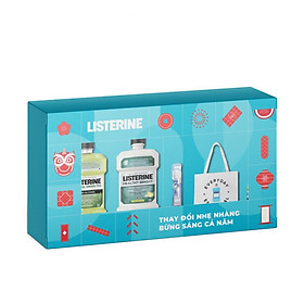 Bộ Chăm Sóc Răng Miệng Listerine Nước Súc Miệng Listerine 750mlx2 và 100ml, Bàn Chải Đánh Răng Oral B, Túi Tote 5 Món