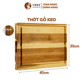 Thớt gỗ Keo Chef Studio hình chữ nhật ghép kiểu Solid chữ nhật size 30x40x3.8cm, cắt thái băm chặt, an toàn cho sức khỏe