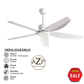 Mua Siêu Sales QUẠT TRẦN AZP- 5 CÁNH NHỰA  CÔNG XUẤT 50W  CÓ REMOTE- Hàng Nhập Khẩu