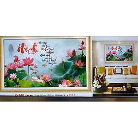 Tranh đính đá cha mẹ đi khắp thế gian hoa sen LV460 80 x 50 cm chưa đính