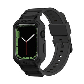 Ốp Case Kèm Dây Đeo Kiểu Gshock Kai dành cho Đồng Hồ Apple Watch- Hàng Chính Hãng - Đen - 42/44/45mm