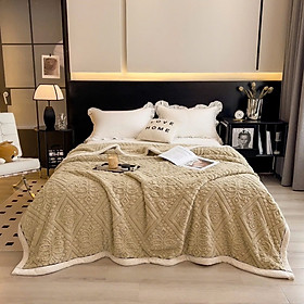 Mua Chăn lông cừu len LIDACO siêu ấm cỡ lớn 2mx2m3 mặt trên len thêu mặt dưới lông cừu kèm túi đựng