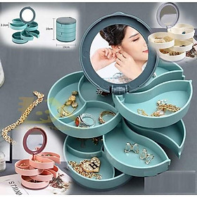 Mua Hộp đựng trang sức 4 tầng khay xoay 360 độ có gương nhỏ gọn - HENRYSA
