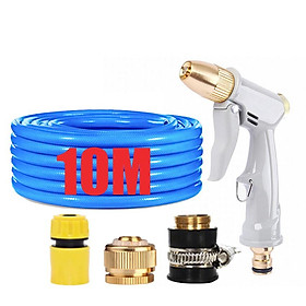 Bộ dây vòi xịt nước tưới cây rửa xe,tăng áp 3 lần,loại 7-10m (cút nhựa nối đồng nhựa) 206846