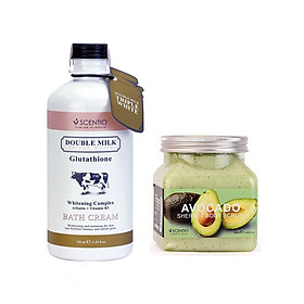 Combo Sữa Tắm Trắng Da Double Milk Và Tẩy Tế Bào Chết Body Làm Sáng Mịn Da Scentio Avocado 350ml