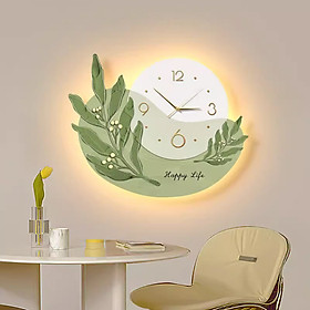 Mua Tranh đồng hồ đèn led tráng gương treo tường uv cao cấp lá xanh(Tặng 1 tấm decal hoa lá)